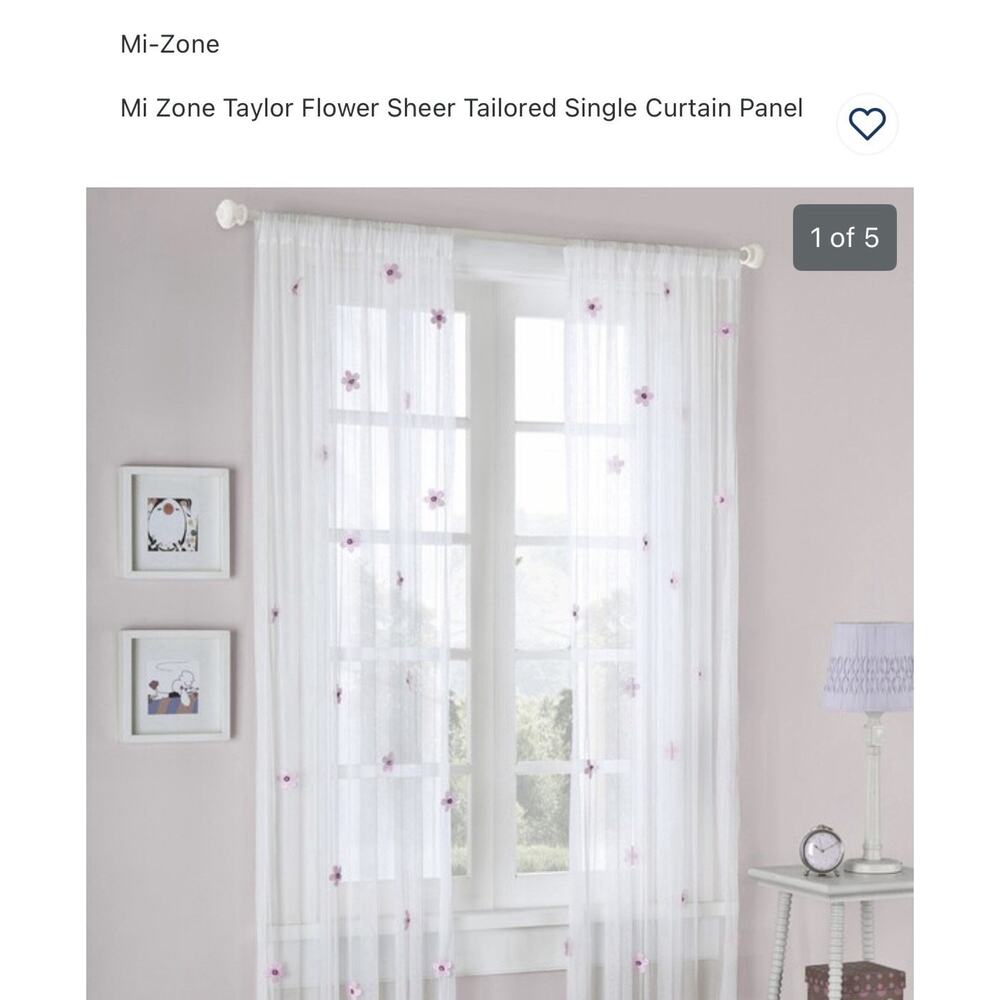 Set Of 2 Mi Zone Taylor Pink Flower Sheer Tailored Curtain Panels 51x83”